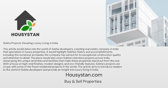 Sobha Projects: Elevating Luxury Living in India
