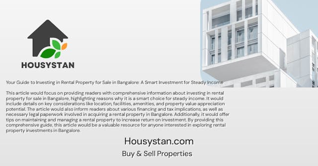 Your Guide to Investing in Rental Property for Sale in Bangalore: A Smart Investment for Steady Income